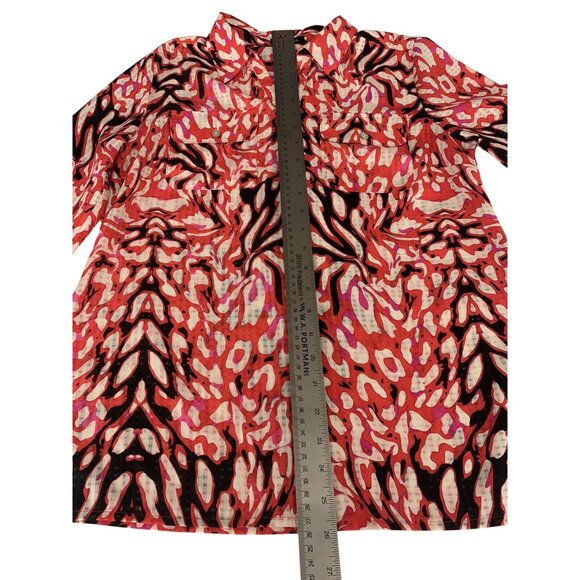 Womens Button-Up Blouse Long Sleeve Animal Print Polyester Red Black Size Small - Picture 9 of 12